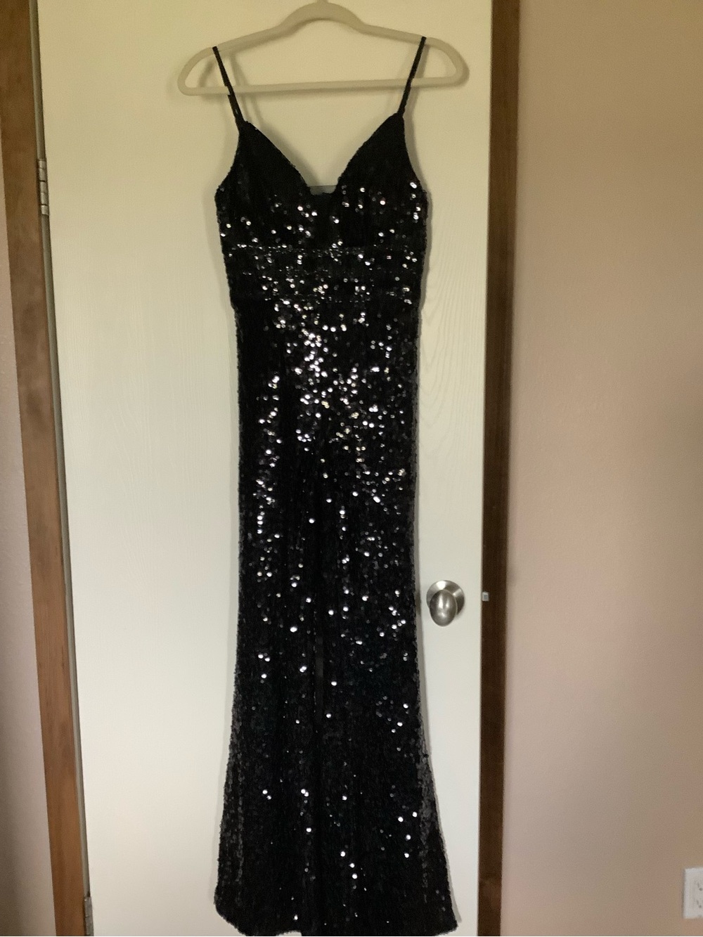 Women's Black Sequin Evening Romper - Elegant Spaghetti Strap